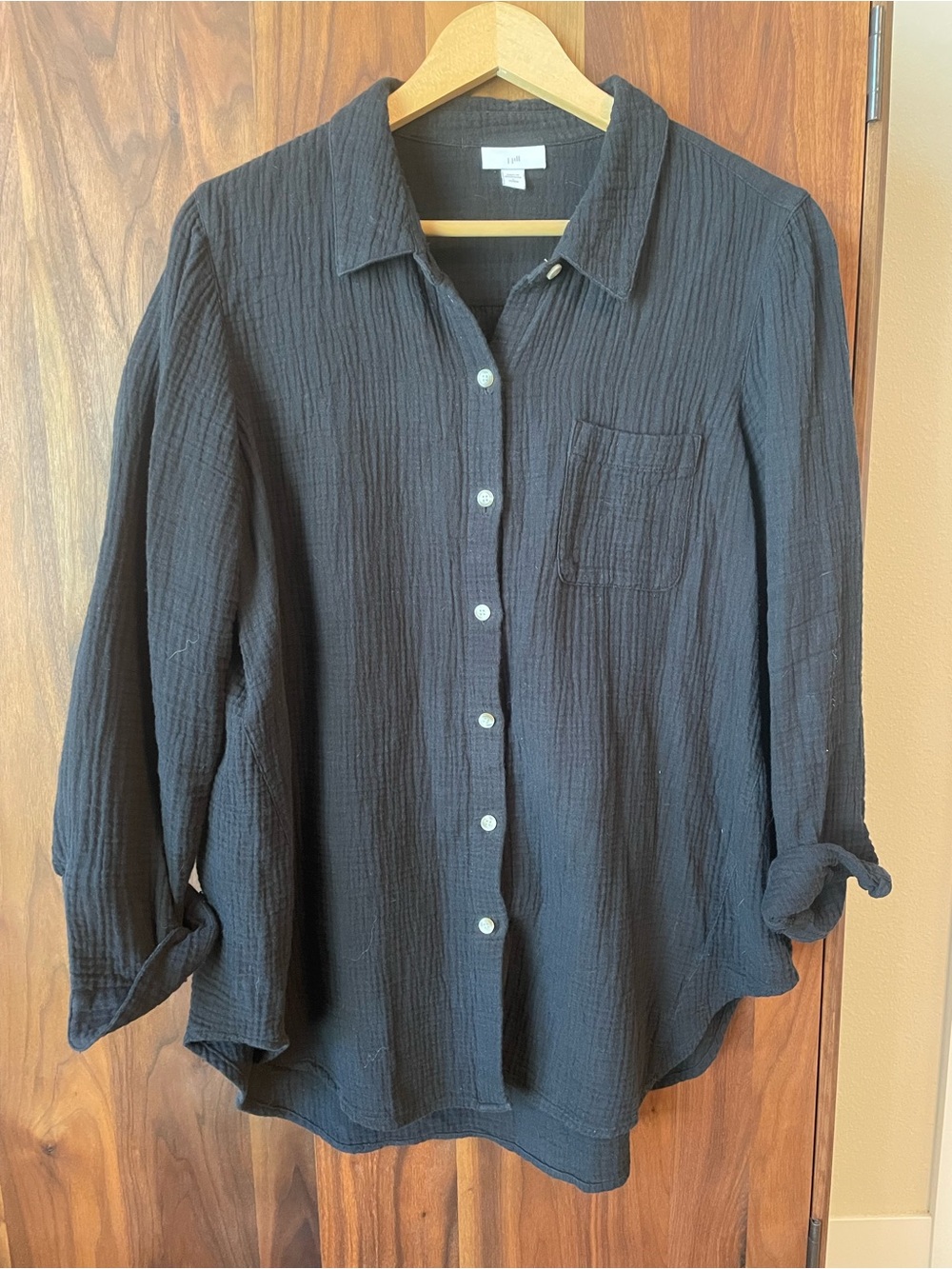J.Jill Black Button-Front Gauze Cotton Shirt